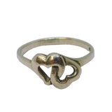Sterling Silver Intertwined Hearts Dress Ring Vintage c1970 Size O 1/2