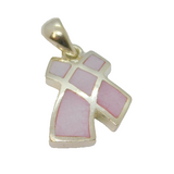 Sterling Silver Pink Shell Set Cross Shaped Charm Pendant Vintage c1970