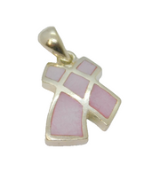 Sterling Silver Pink Shell Set Cross Shaped Charm Pendant Vintage c1970