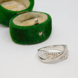Sterling Silver Crystal Set Crossover Band Ring Vintage c1970 Size Q 1/2