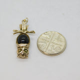Sterling Silver Black Enamel Upside Down Wise Owl Charm Pendant Vintage c1970s