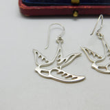 Sterling Silver Swooping Swallow Hoop Earrings Vintage c1970