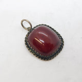 Sterling Silver Cabochon Cut Carnelian Agate Drop Charm Pendant Vintage c1970s