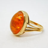 9ct Yellow Gold & Cabochon Baltic Amber Dress Ring Vintage 1999 London