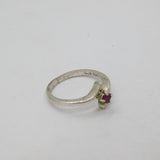 Sterling Silver Ruby Solitaire Crossover Front Dress Ring Modern c1990 Size J