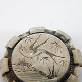 Victorian Sterling Silver Swallow Mourning Brooch 'George Lambourn' Antique