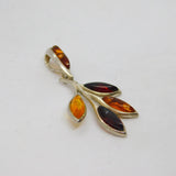Sterling Silver Multi Baltic Amber Leaf Form Pendant Vintage c1970