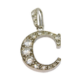Sterling Silver Large Paste Set "C" Initial Charm Pendant Vintage c1970