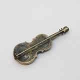 Austro-Hungarian 19th Century Sterling Silver Stone Set Violin Brooch Antique