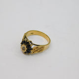 9ct Yellow Gold Sapphire & Diamond Cluster Patterned Ring Vintage 1979 London