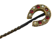 Victorian Sterling Silver Gilt, Garnet & Seed Pearl Horseshoe Stick Pin Antique
