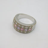 Sterling Silver Pink, Lilac & White CZ Wide Band Ring Modern c2000 Size L
