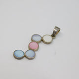 Sterling Silver Multi-Colour Dyed Shell Circles Drop Charm Pendant Vintage c1970