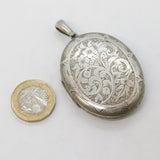 Victorian Large Sterling Silver Floral Pattern Locket Pendant Antique c1880