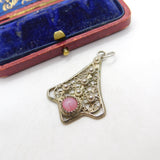 Sterling Silver Cabochon Pink Agate Drop Charm Pendant Vintage c1970