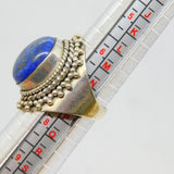 Silver Plated Lapiz Cabochon Large Oval Dress Ring Vintage c1970 Size O
