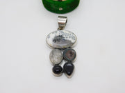 Sterling Silver Rutilated Quartz & Geode Set Statement Ring Vintage c1990