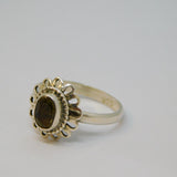 Sterling Silver Faceted Peridot Dress Ring Vintage c1970 Size M 1/2