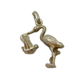Sterling Silver Stork Bird With Baby Charm Pendant Vintage c1970