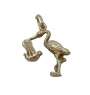Sterling Silver Stork Bird With Baby Charm Pendant Vintage c1970