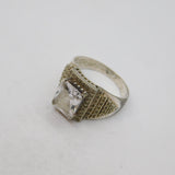 Sterling Silver Goshenite & Spinel Chunky Signet Ring Modern c1990 Size V 1/2