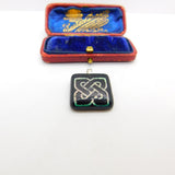 Sterling Silver Black Glass Celtic Twist Pattern Charm Pendant Vintage c1970