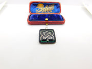 Sterling Silver Black Glass Celtic Twist Pattern Charm Pendant Vintage c1970