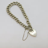 Sterling Silver Chunky Graduating Curb Chain Heart Lock Bracelet Vintage c1970