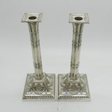 19th Century Large Pair of Silver Plated Column Candlesticks Antique Sheffield