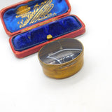 Victorian Gilt Metal, Banded & Red Agate Trinket or Pill Box Antique c1860 AF