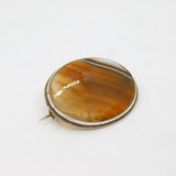 Sterling Silver Banded Agate Oval Form Brooch Pin Antique c1930