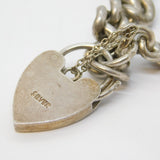 Sterling Silver Chunky Curb Link Heart Lock Charm Bracelet Vintage c1970s