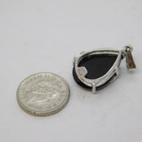Sterling Silver Black Glass & Paste Set Drop Charm Pendant Vintage c1970s