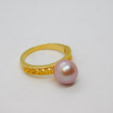 Sterling Silver Gilt Pink Pearl Solitaire Dress Ring Modern c1990 Size N