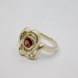 Sterling Silver Faceted Garnet Swirly Studio Style Ring Vintage c1970 Size P