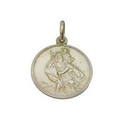 Sterling Silver Matte Double-Sided St Christopher Travel Pendant Vintage c1950s