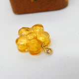9ct Yellow Gold Carved Yellow Murano Glass Floral Charm Pendant Vintage c2000