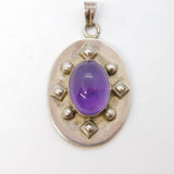 Sterling Silver Taxco Style Amethyst Cabochon Drop Pendant Vintage 1998 London