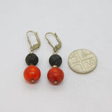 Pair of Sterling Silver Red Jasper & Lava Beads Leverback Earrings Vintage c1970