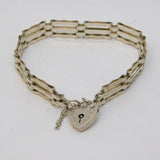 Sterling Silver Gate Link Charm Bracelet with Heart Lock Clasp Vintage London