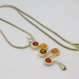 Sterling Silver Baltic Amber Swirly Pendant Snake Chain Necklace Vintage c1990
