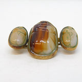 19th Century Rolled Gold Carved Hardstone Scarab Beetle Egyptian Brooch Antique