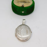 Sterling Silver Brushed Etched Floral Oval Locket Charm Pendant Vintage c1970