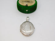 Sterling Silver Brushed Etched Floral Oval Locket Charm Pendant Vintage c1970