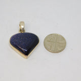 Sterling Silver  Blue Goldstone Stylised Heart Pendant Contemporary c2000s