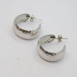 Pair of Sterling Silver Planished Open Hoop Stud Drop Earrings Vintage c2000