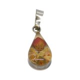 Sterling Silver Miniature Flowers Resin Peardrop Charm Pendant Vintage c1970