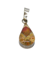 Sterling Silver Miniature Flowers Resin Peardrop Charm Pendant Vintage c1970