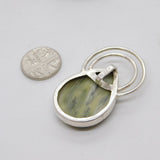 Sterling Silver Large Green Hardstone Drop Charm Pendant Vintage c1970