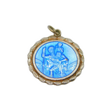 Sterling Silver Blue Enamel St Christopher Travel Charm Pendant Vintage c1970s